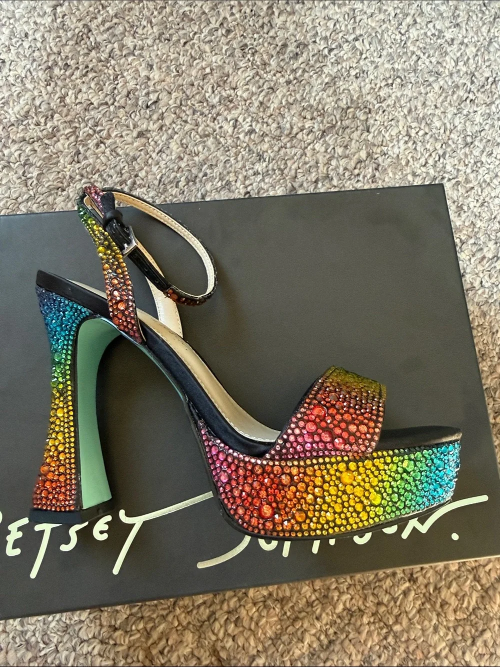 Betsey Johnson Rainbow Crystal Platform Heels